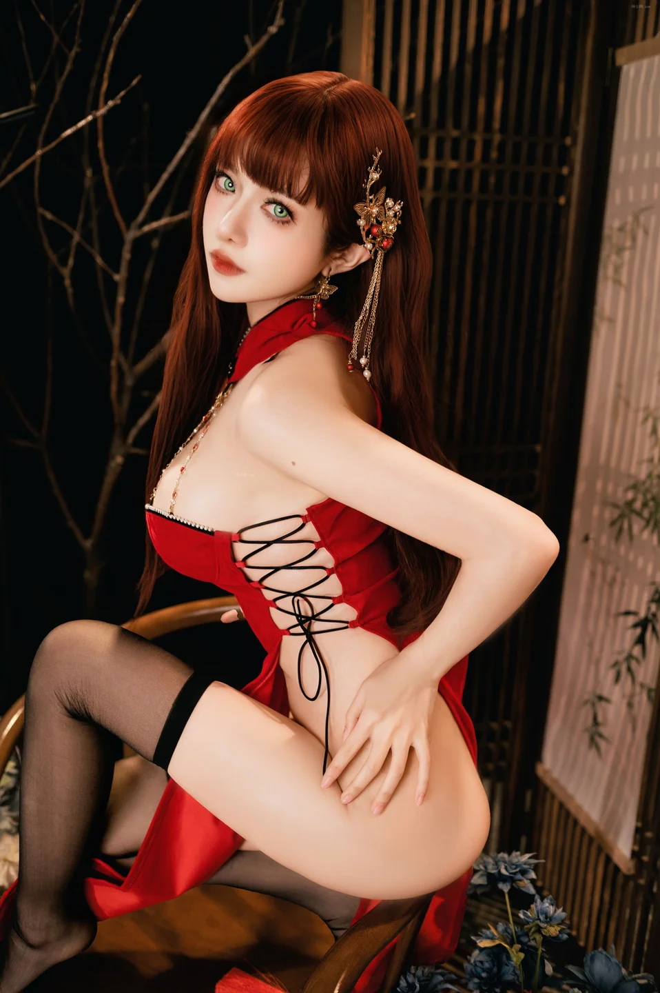 Shika小鹿鹿 - 1月新年红旗袍《大红》 [31P-400MB] tg@simisebaisi 【丝足阁】014.webp